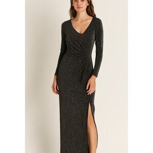 Aqua Formal Long Sleeve Shimmer Glitter Maxi Dress Gown Black Medium